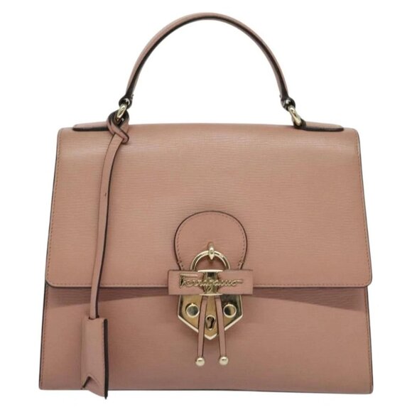 Salvatore Ferragamo Vala Hand Bag Leather 2way Pink Gold Auth - Picture 9 of 15